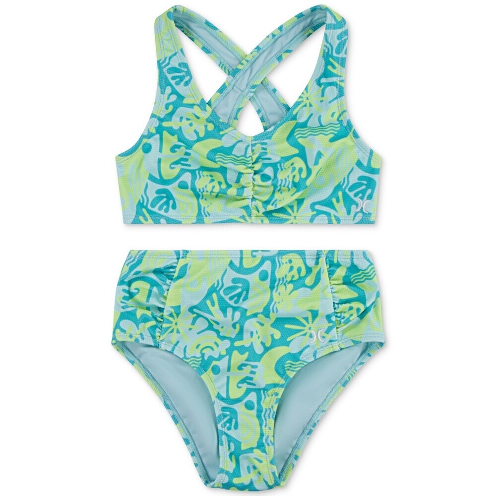 Hurley Bikini Set Girls 12 Blue Printed Crossback High Waisted Swimwear RED1401